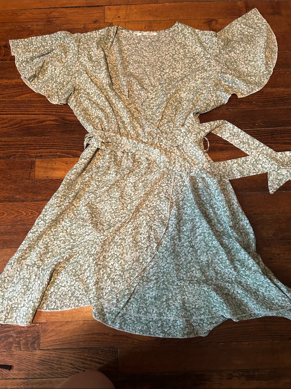 Cupshe Mint Green Floral Midi Tie-Waist Dress